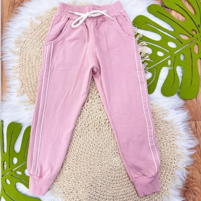  Conj. Blusa Manga Longa de Linho com Laço de Strass e Calça de Moletom - Areia e Rose